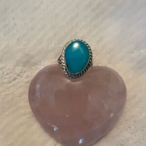 Native Vintage Sleeping Beauty Navajo Sterling Silver Turquoise Ring